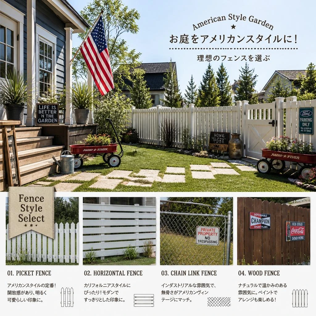 お庭をアメリカンスタイルに！理想のフェンスを選ぶ