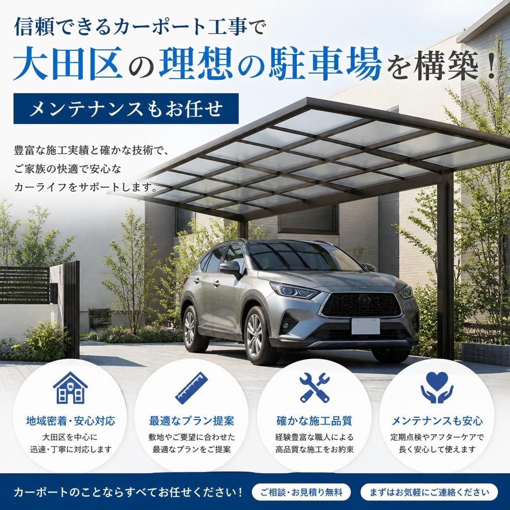 信頼できるカーポート工事で大田区の理想の駐車場を構築！メンテナンスもお任せ