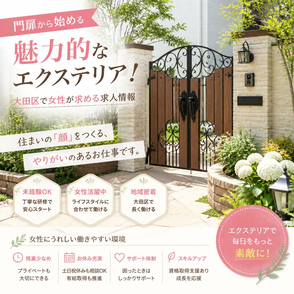門扉から始める魅力的なエクステリア！大田区で女性が求める求人情報